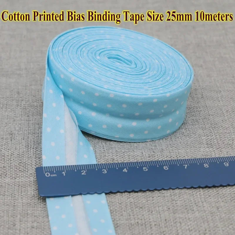 Cotton Bias Tape Ribbon Dots Grid Stripe Tartan Checked Scottish Printed 25mm 1" 10m Cotton Twill Fabric Fold