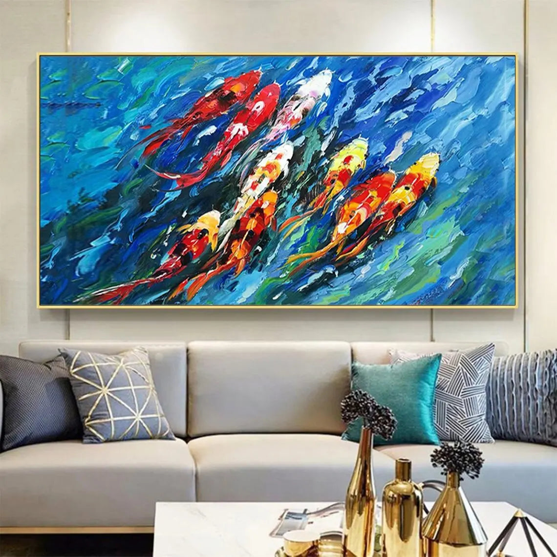 Large Colorful Koi Fish on Canvas Beautiful Colors