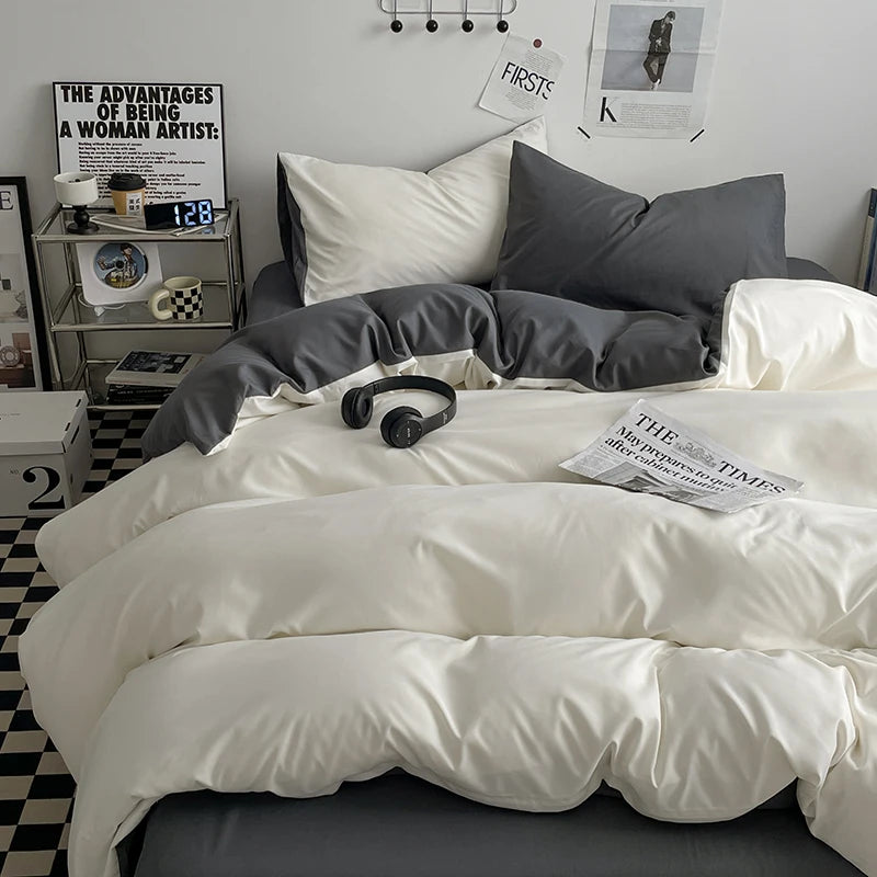 3-Piece Double 2 Color Duvet Cove + Pillowcase, Soft Breathable, Without Core