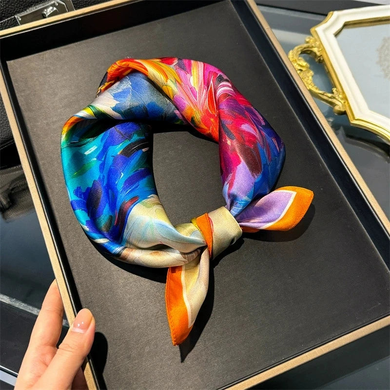 Scarf 100% Silk Bandana Women Square Scarves, Luxury High Quality