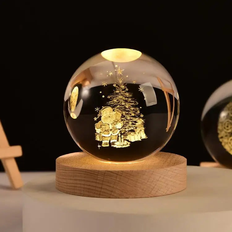 3D Glowing Planetary Crystal Ball Night Light - Christmas Tree Design