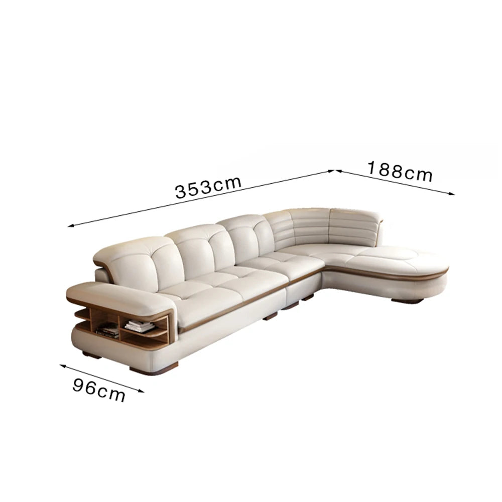 Luxury L-Shaped Genuine  Leather Sectional Sofa, USB, Bluetooth Speaker