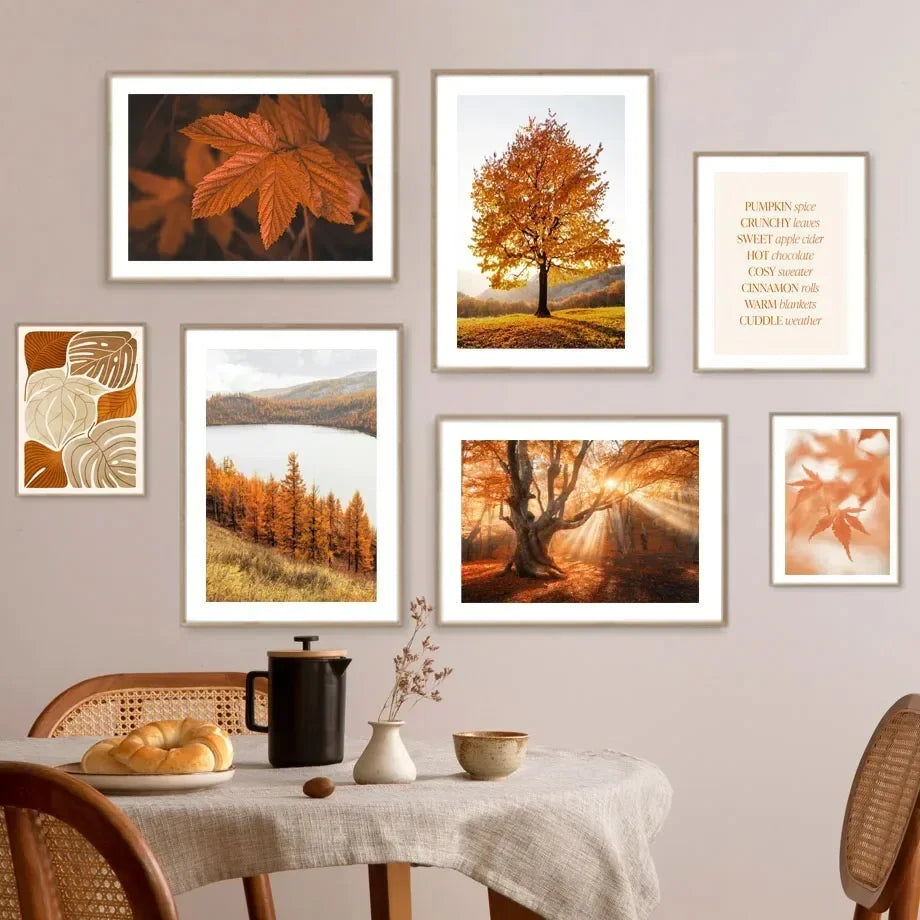 Wall Art Canvas Print Autumn Lake Sunshine Through Tree Maple