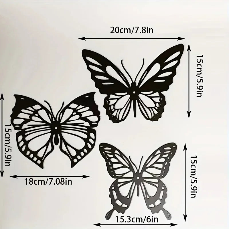3PCS Butterflies Black Metal Wall Art