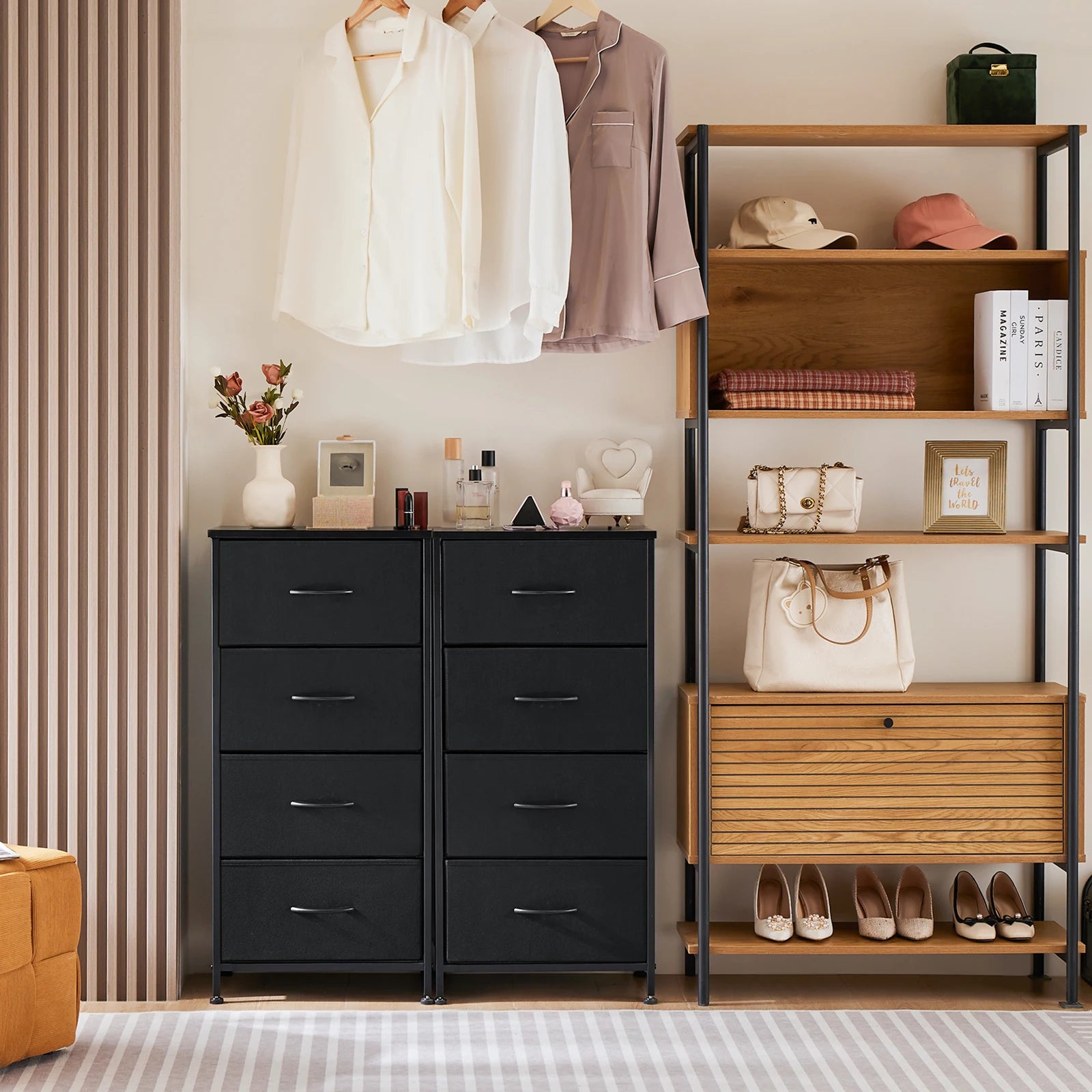 Living Room Wardrobe Steel Frame Fabric Baskets
