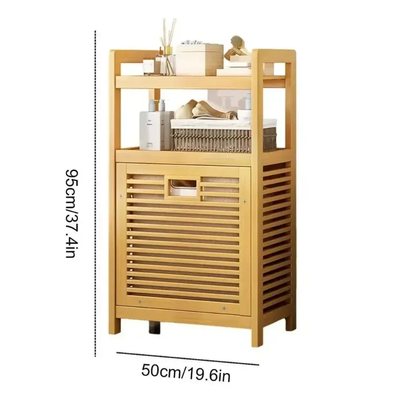 Wood Vein Weaving Laundry Hamper, Multi-Function Hamper, and shelves