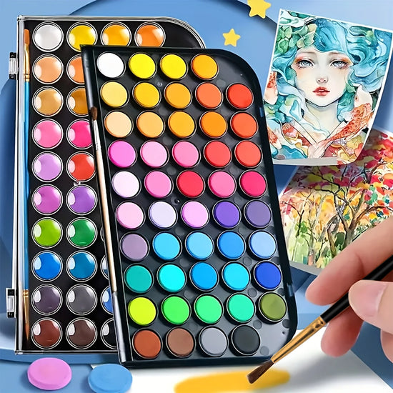 48 Colors Watercolor Paint Set with Brush - Washable,Vibrant & Blendable
