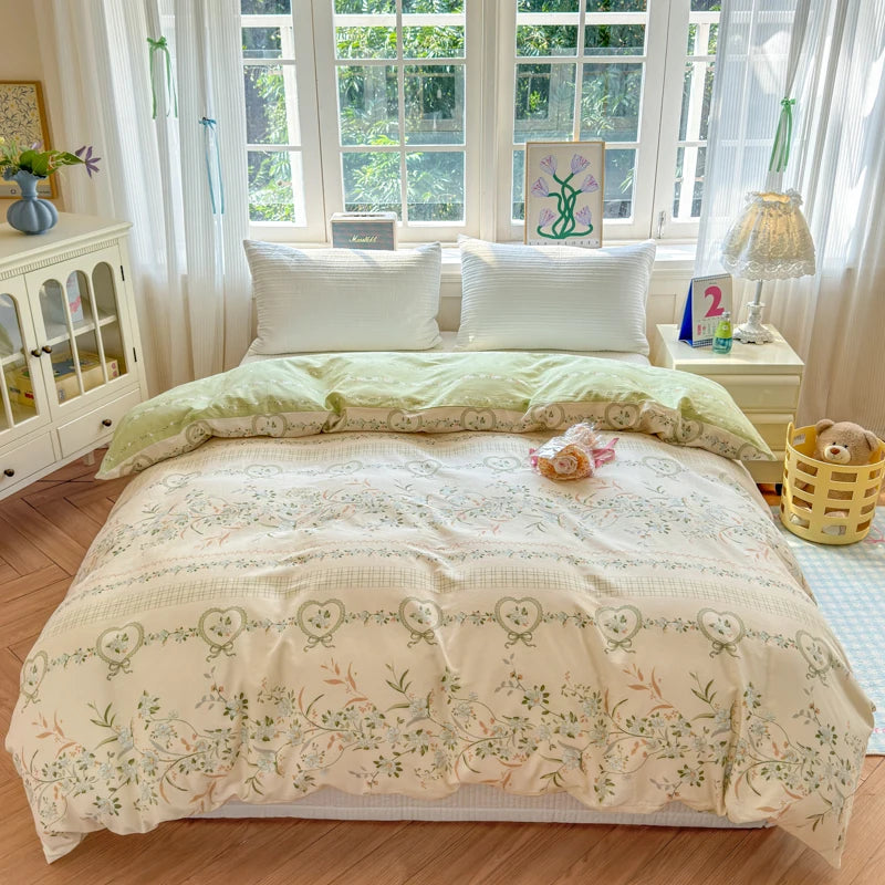 Floral Printed Duvet Cover 1Piece- 100% Cotton Luxury Bedding, Pre-Washed for Softness, Zipper Closure