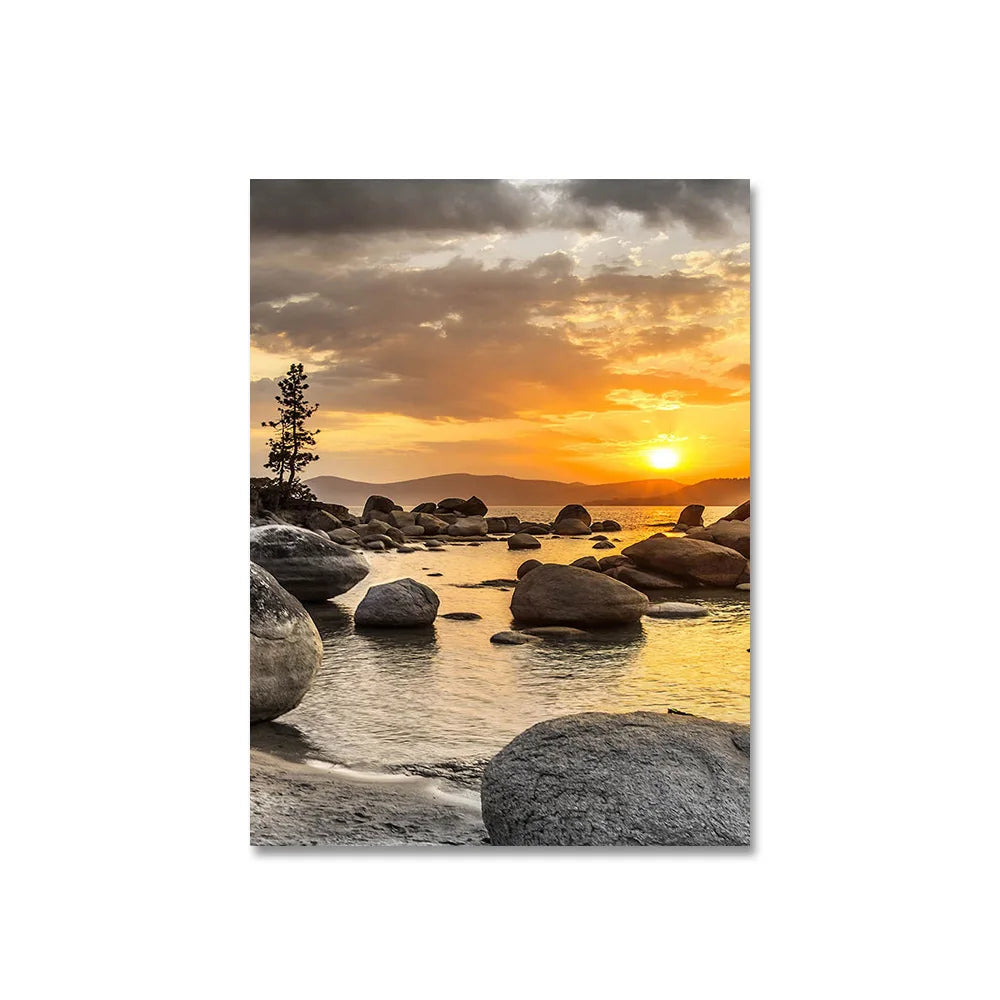 3PCS Frameless Canvas Paintings, Sunset beach, Beautiful Colors