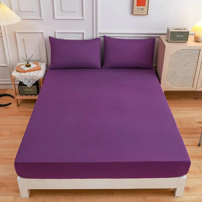 Kuup Polyester 3pcs Solid Color Queen Size Bedding Set - Fitted Sheet & Pillowcases with Elastic Band Mattress Cover