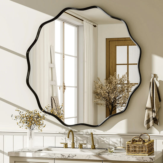 Wavy Round Mirror Decorative Wall Mirror with Deep Frame
