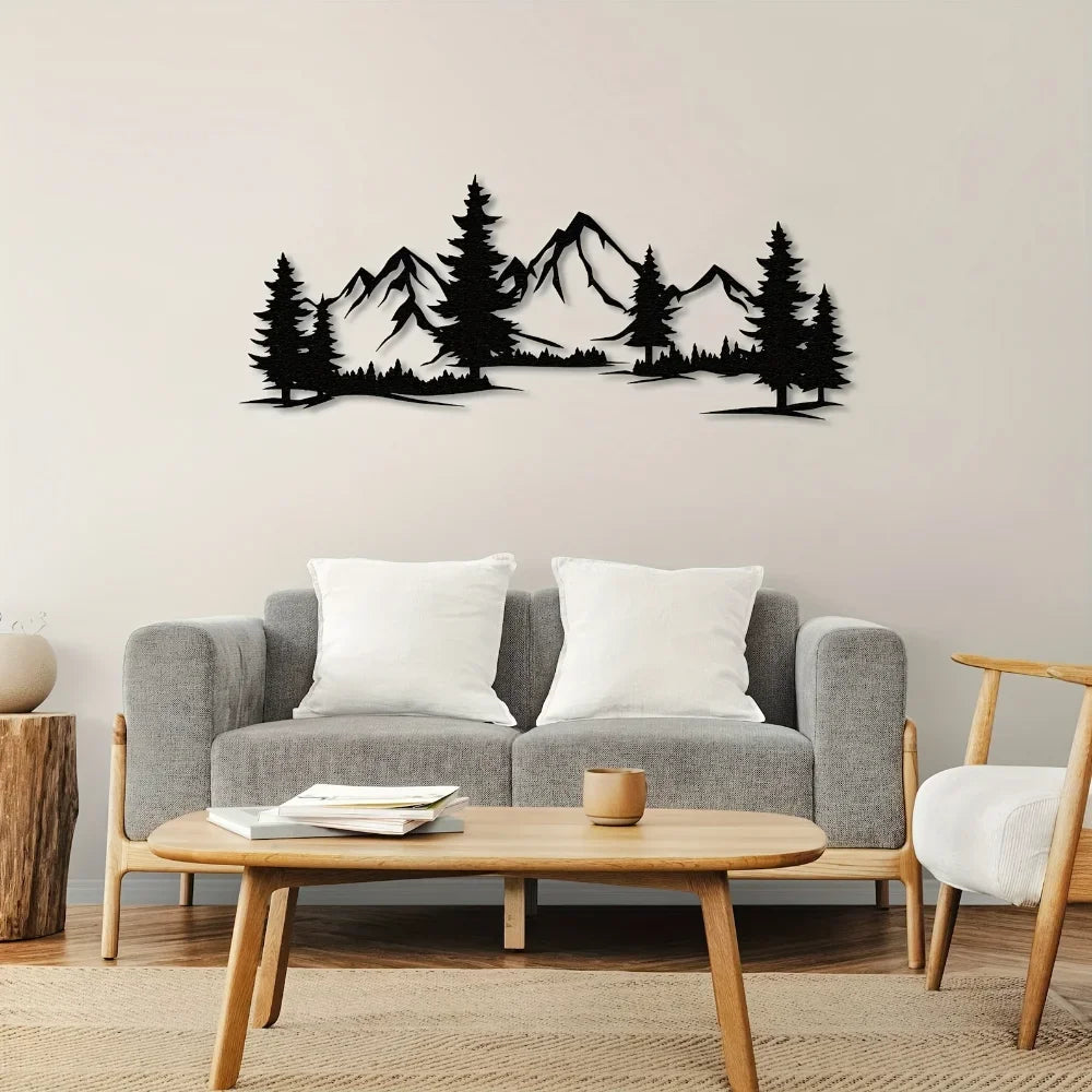 Wall Art Rustic Black Metal Scenic Scenes Pines Mountains