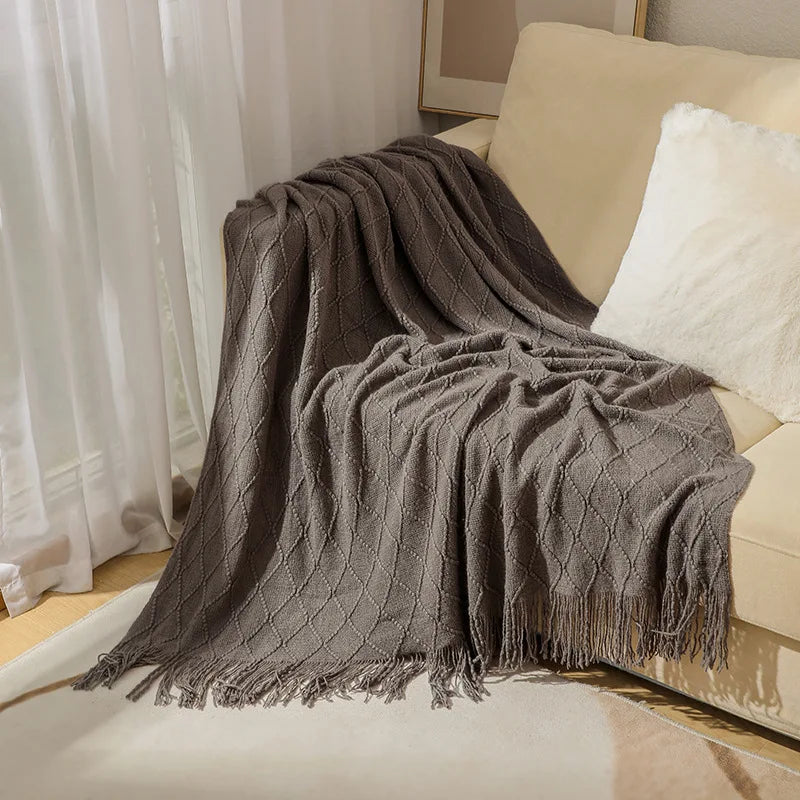 Nordic Knitted Throw Blanket with Fringe Luxury Bed or Sofa