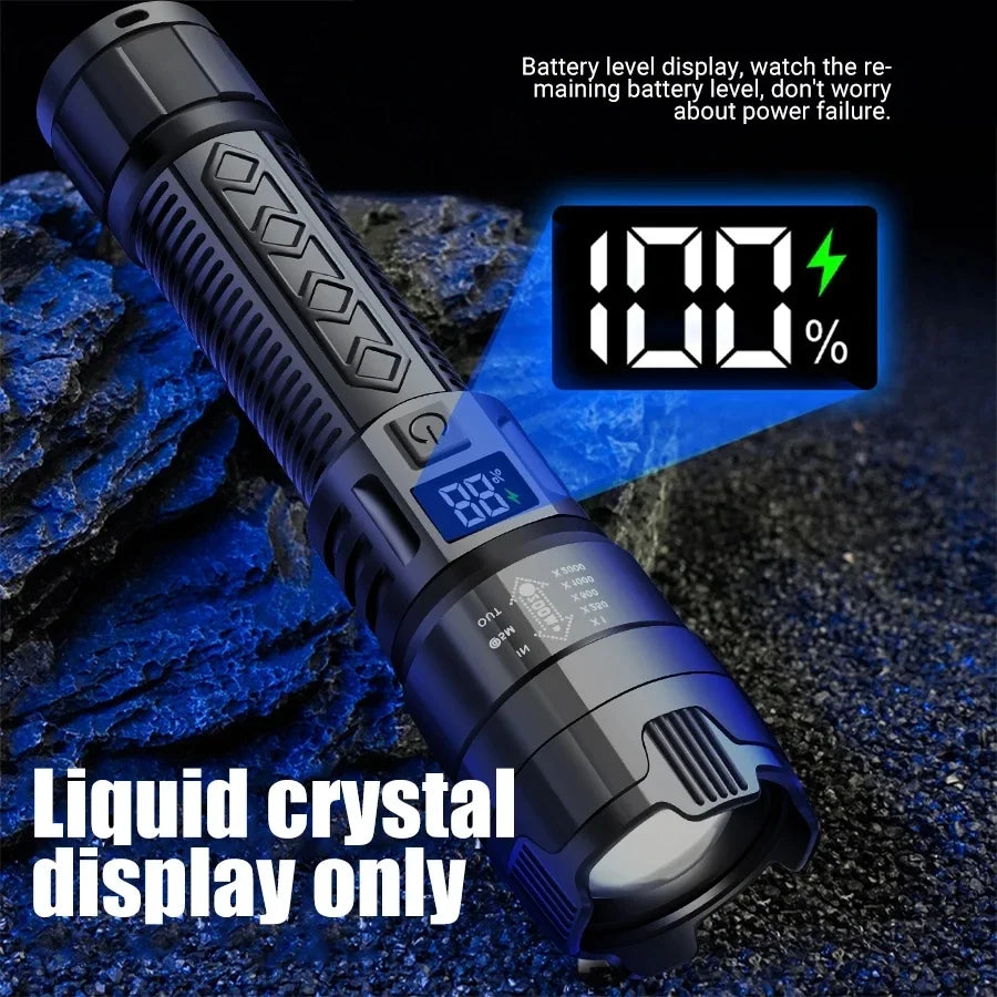 High Power 2000LM LED Flashlight Built-in Battery USB Rechargeable Strong Light Tactical Torch Outdoor Lantern
