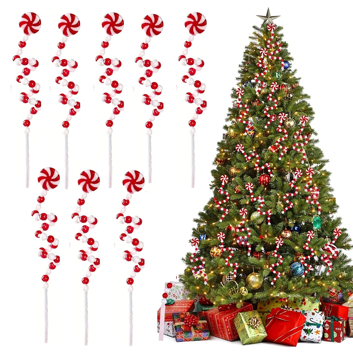 Christmas Tree Decoration Red/White Candy Bells