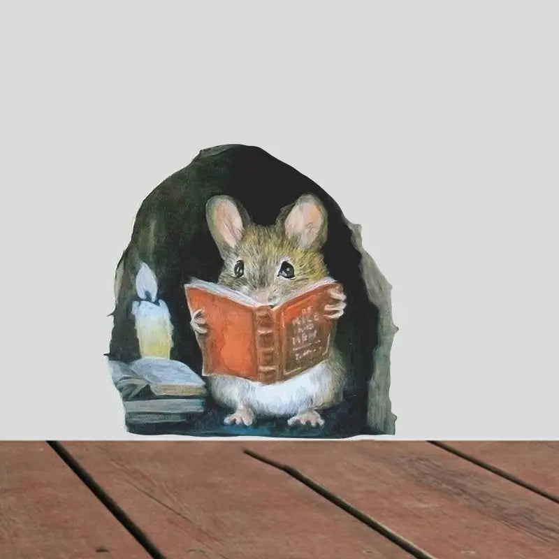 3Pc Realistic Reading Mouse Hole Sticker for Stairs  And Corners