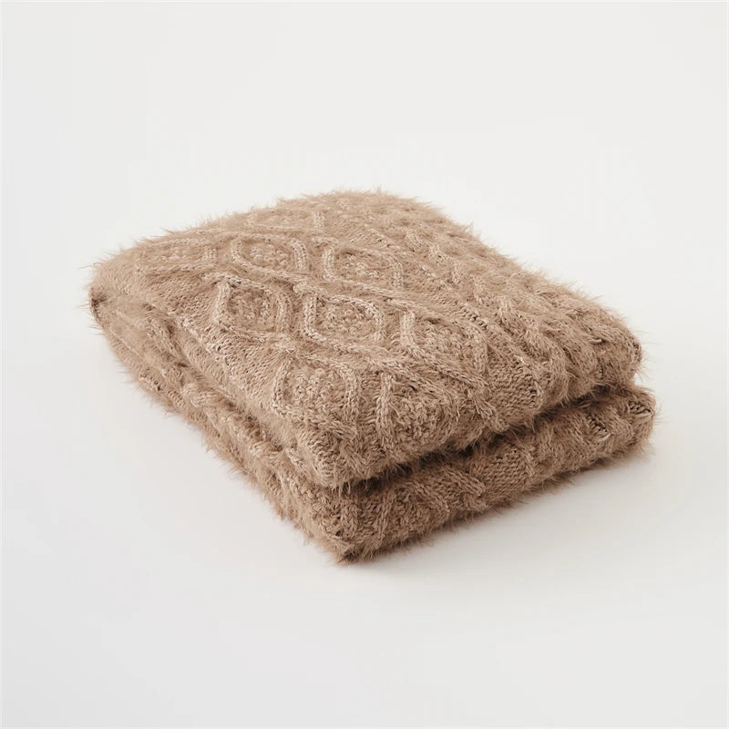 2025 new living room knitted blanket bedside blanket sofa office bedroom nap blanket solid color simple
