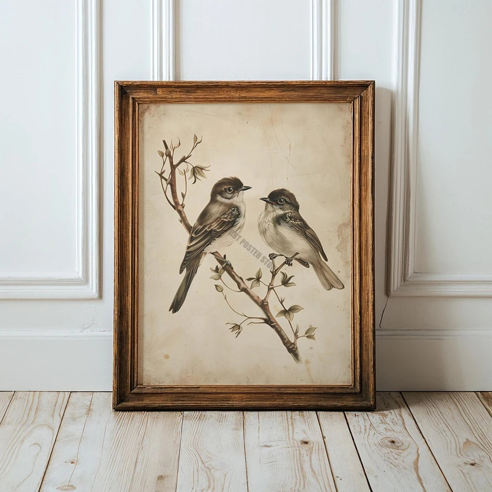 Vintage Bird Art Print Poster Antique Bird Sketch Wall Art Canvas Painting Vintage Country Bird Neutral Farmhouse Room Decor
