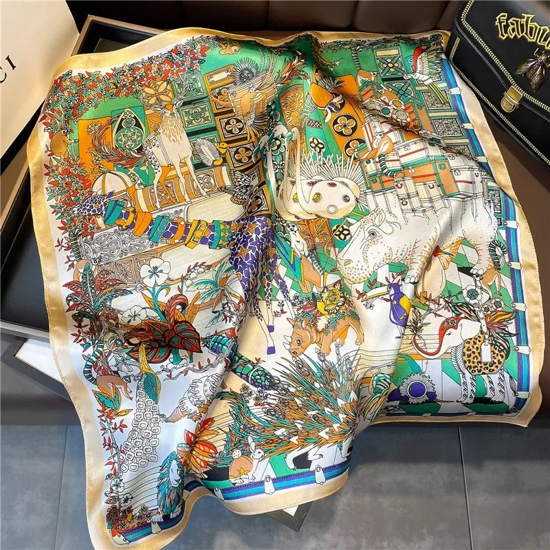 Scarf 100% Silk Bandana Women Square Scarves, Luxury High Quality