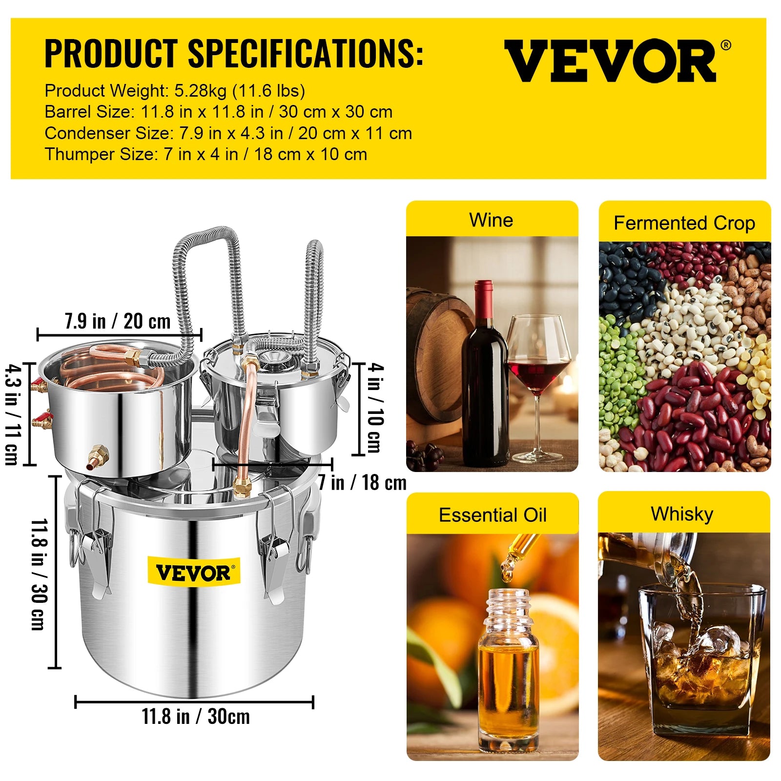 Stainless Steel Still, Whiskey, Beer, Brandy, 12L 20L 50L