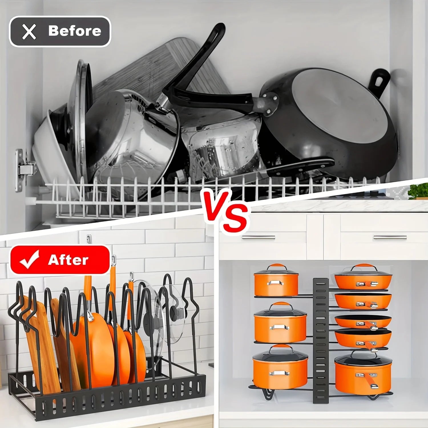 2 Pack Pot Rack Organizer And Storage Rack, Adjustable Pot Lid Holder and Pan Holder