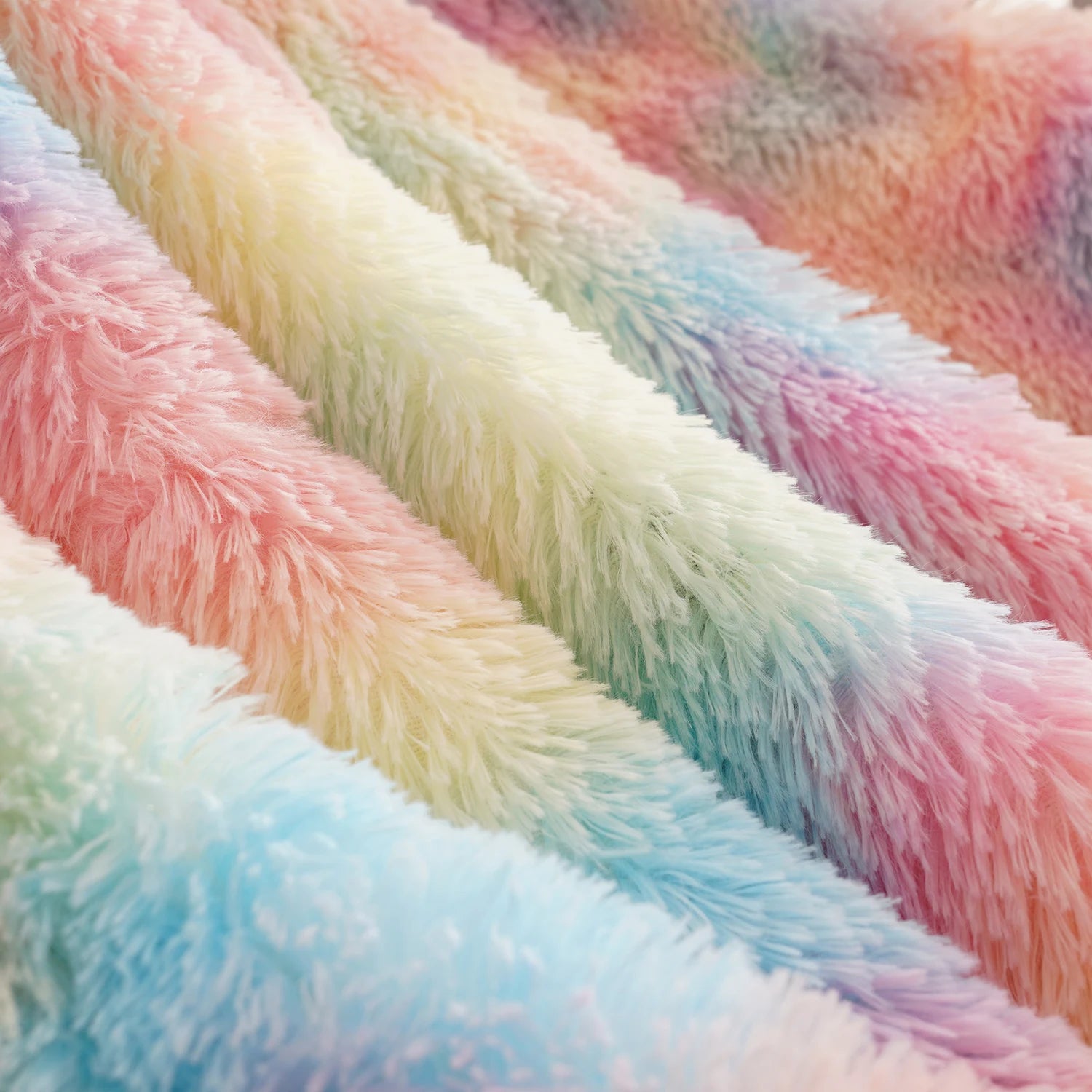Soft Rainbow Fluffy Plush Blanket, Bedspread, Sofa Blanket