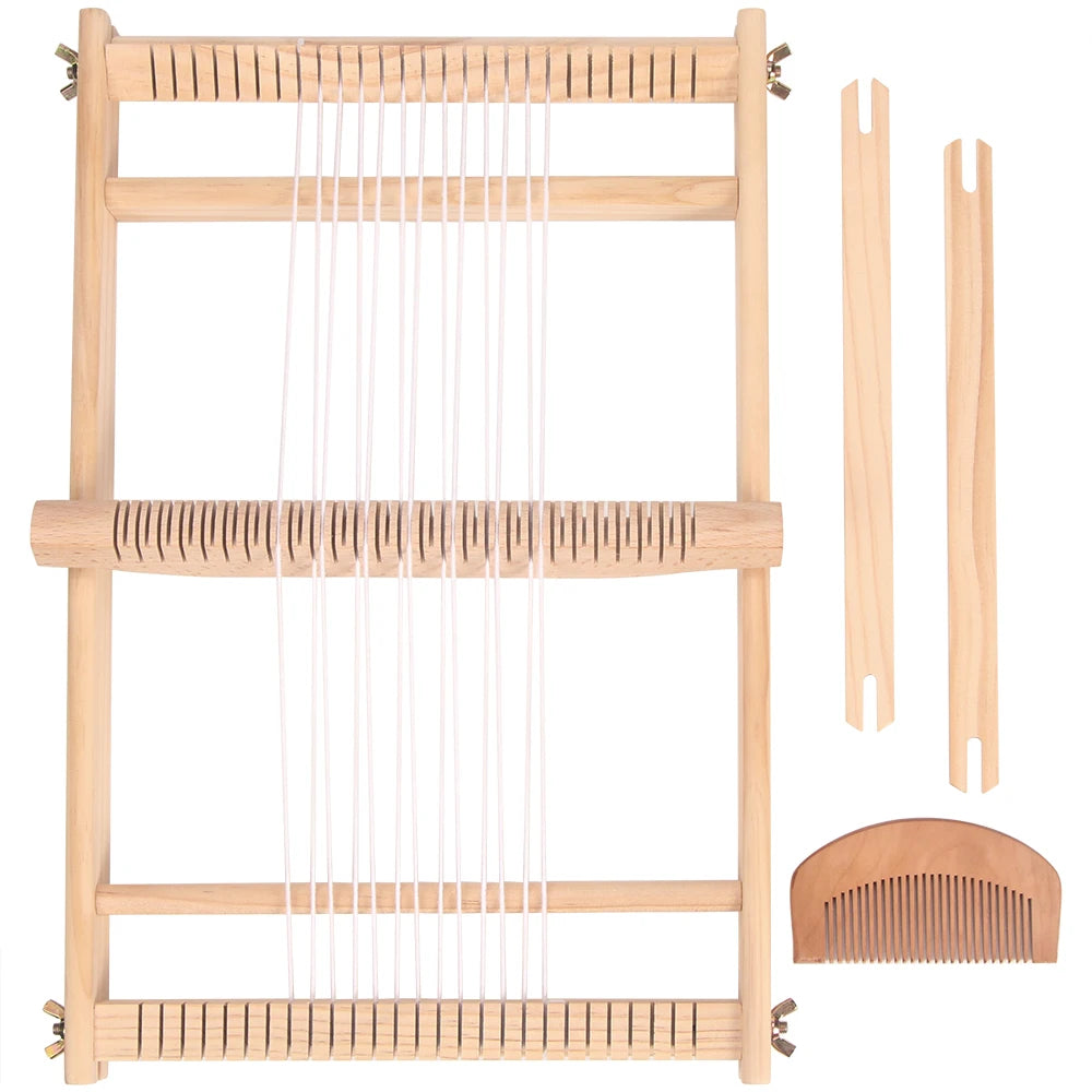 QJH Wooden Multi-Craft Weaving Loom. 19.6"x15.3" W Warp Frame Loom Heddle Bar Included.