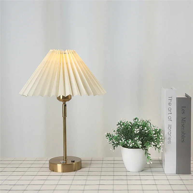 Table Lamp With Pleated Shade, LED