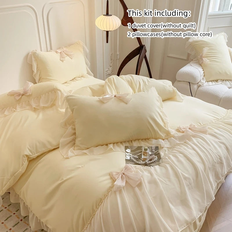3PCS White Bedding Duvet Cover Set Ruffles