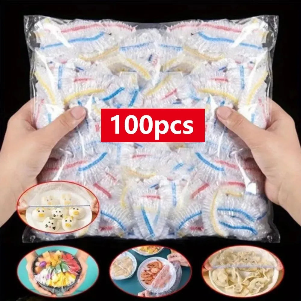 Elastic Food Covers 100Pcs, Plastic Bowl Lids, Seals in Freshness.