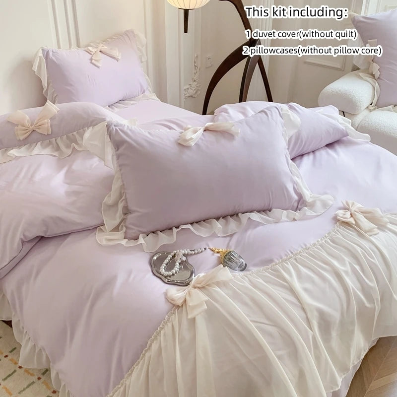 3PCS White Bedding Duvet Cover Set Ruffles
