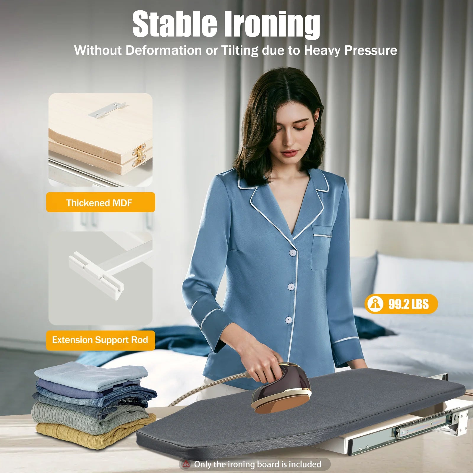 Foldable Ironing Board, Cabinet Mount, Push-Pull Sturdy Metal Frame  80x29.5cm / 31.5x11.6in (Gray)