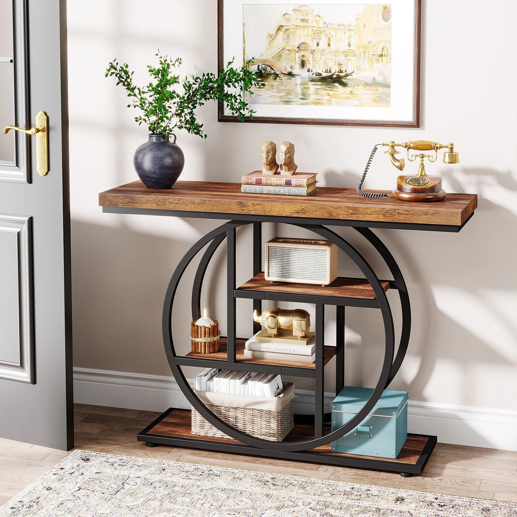 Console Table, 4-Tier Entryway Table, 41.3 Inch Industrial Sofa Table