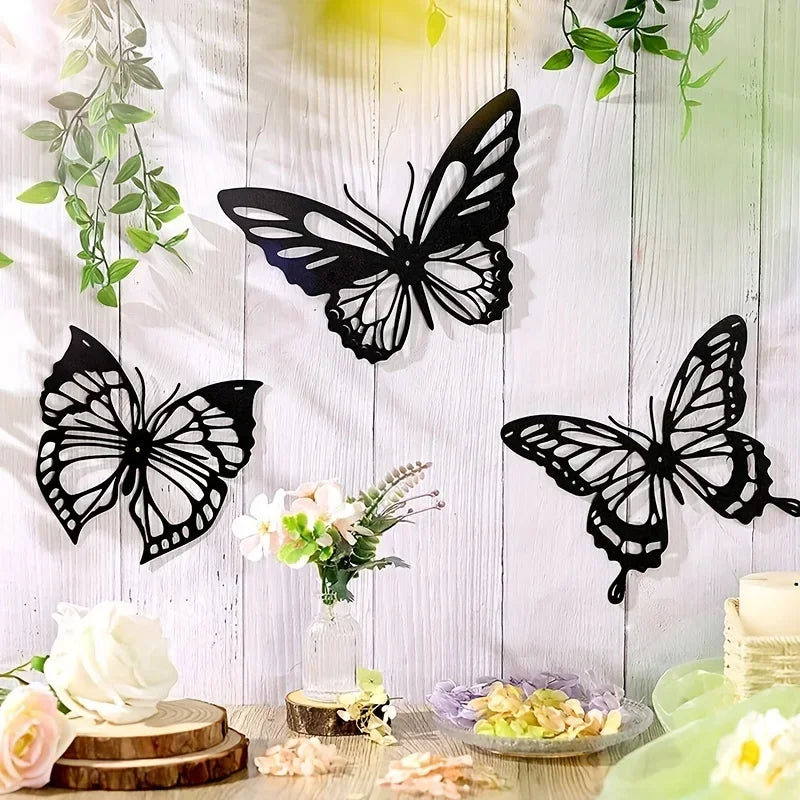 3PCS Butterflies Black Metal Wall Art