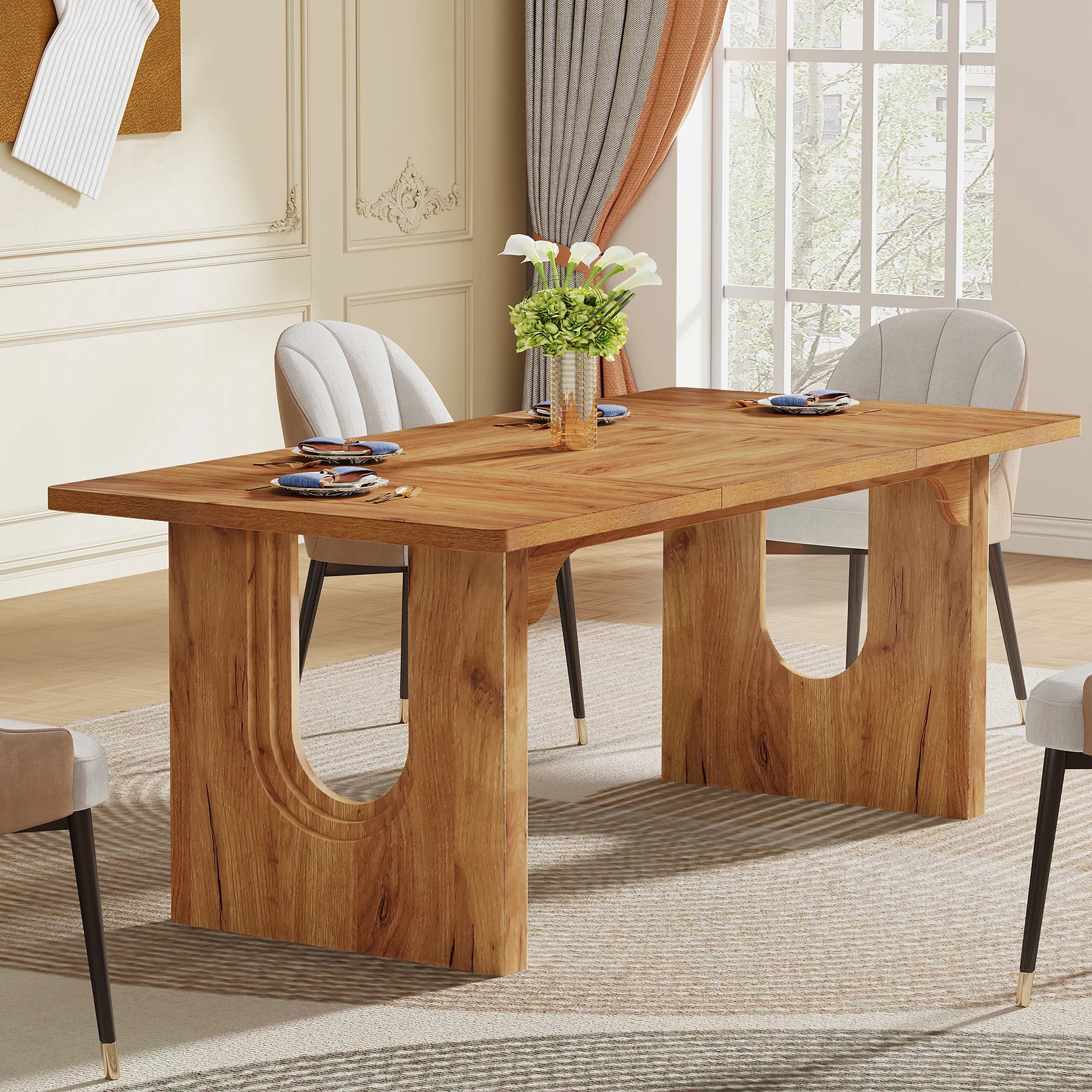 Tribesigns Modern Dining Table For 6-8 People, 71". Wood Pedestal Base