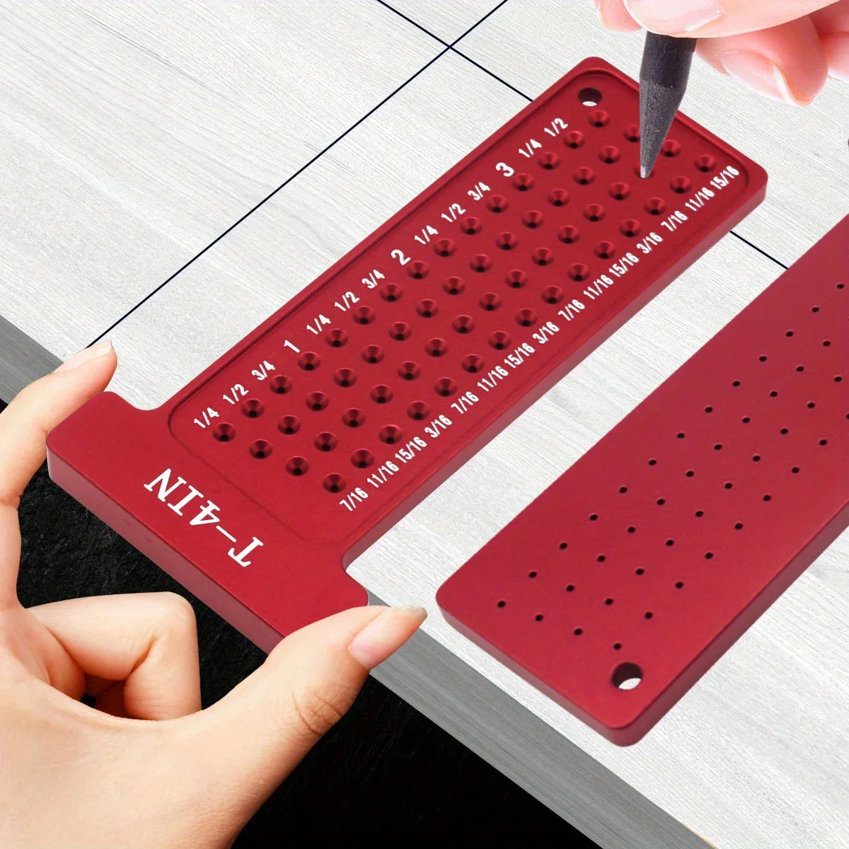 Woodworking scribe Metric, T-Square Hole Pocket Ruler Aluminum