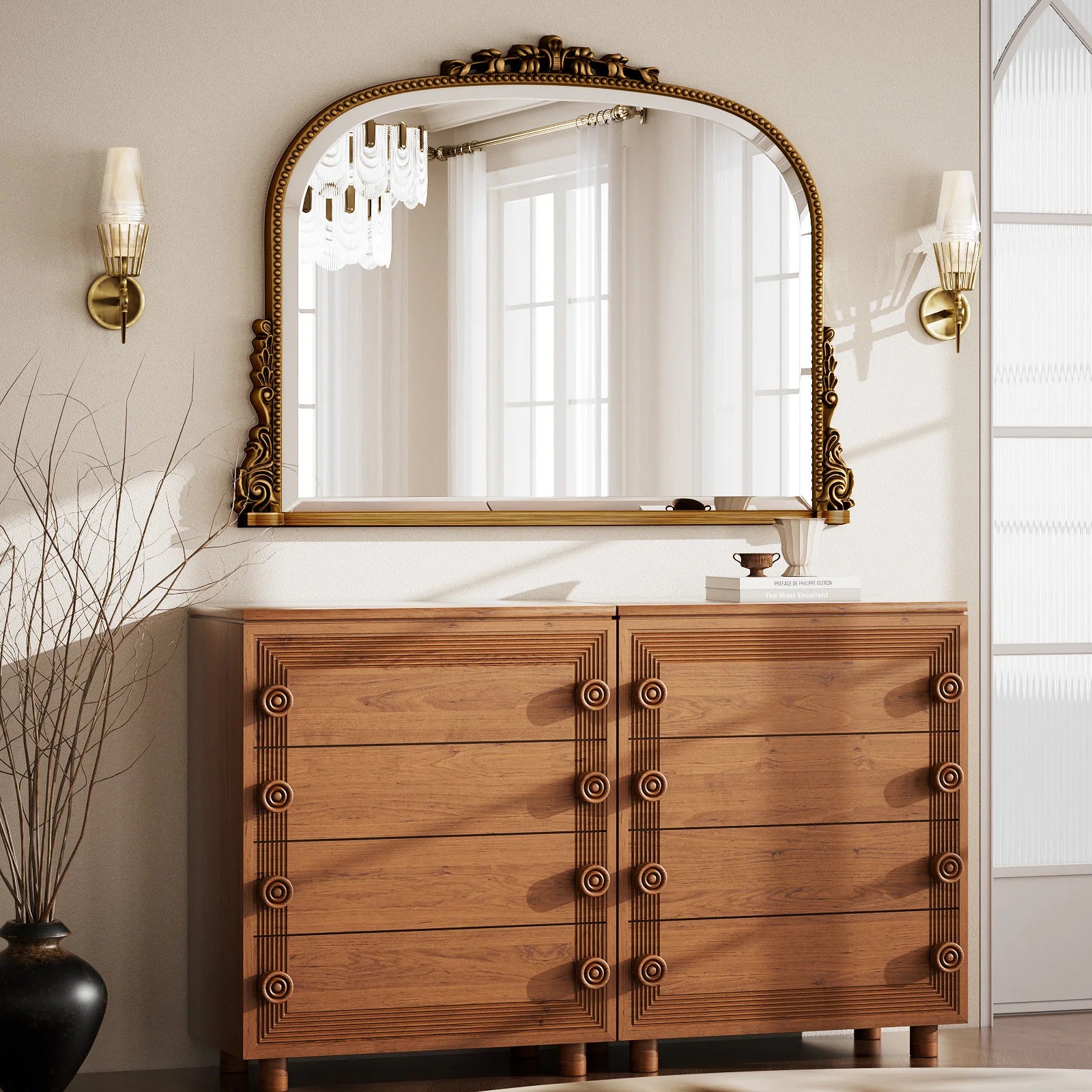 Beautypeak Arched Mirror, Vintage Decor Mirror, Wall Mounted