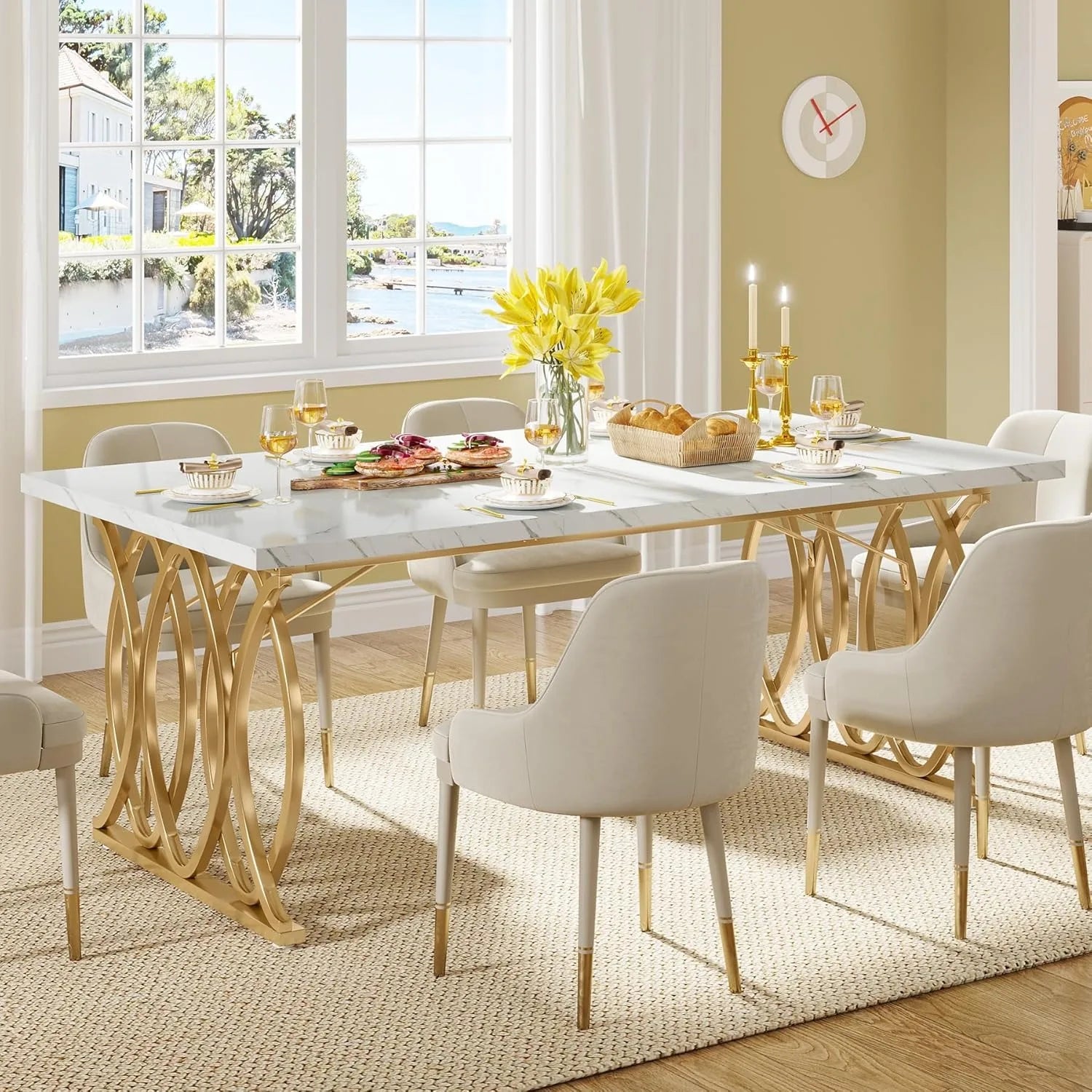 Modern Dining Table, 63" Large Kitchen or Dining Room, 4-6 People