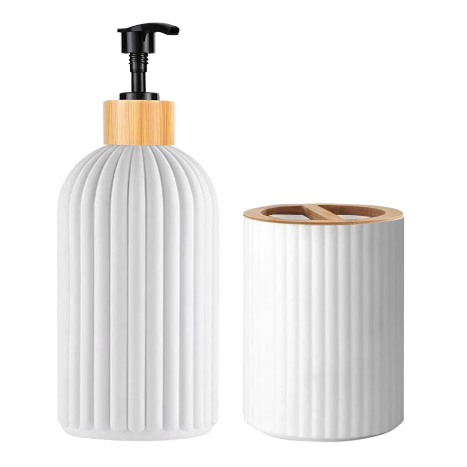 Bathroom Counter Hand Soap Dispenser, Cotton Ball Storage Box, Toothbrush Holder