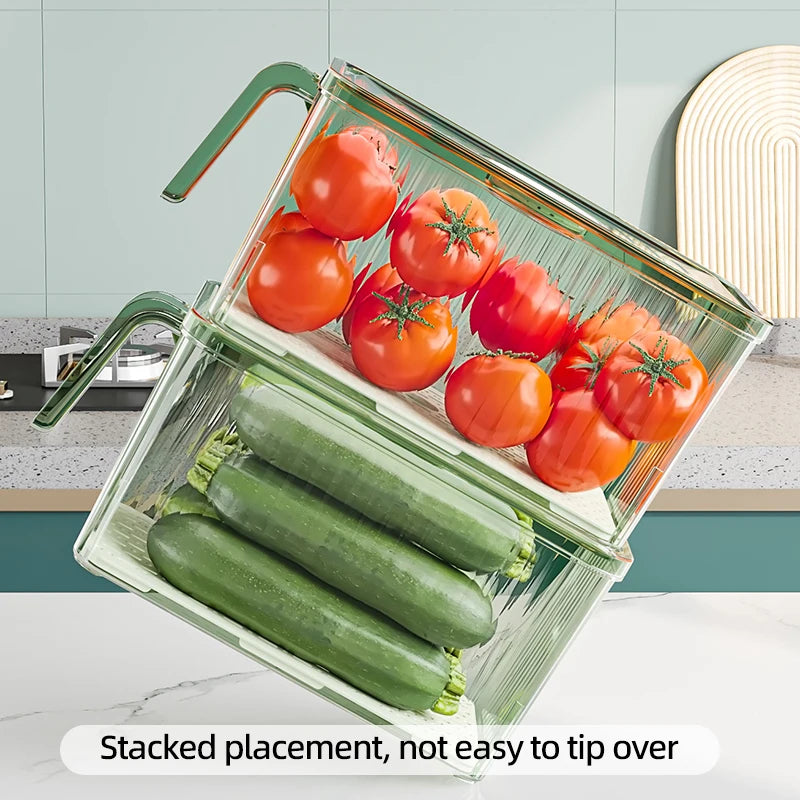 Stackable Refrigerator Storage Box, Lid with Handle, Use For Bread, Vegetables, fruit
