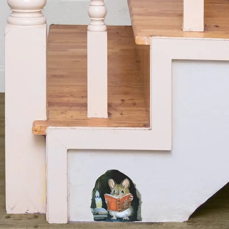 3Pc Realistic Reading Mouse Hole Sticker for Stairs  And Corners