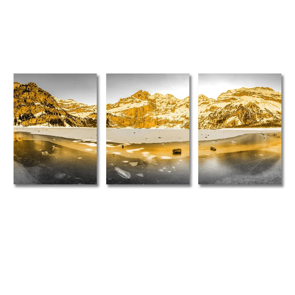 3PCS Frameless Canvas Paintings, Sunset beach, Beautiful Colors