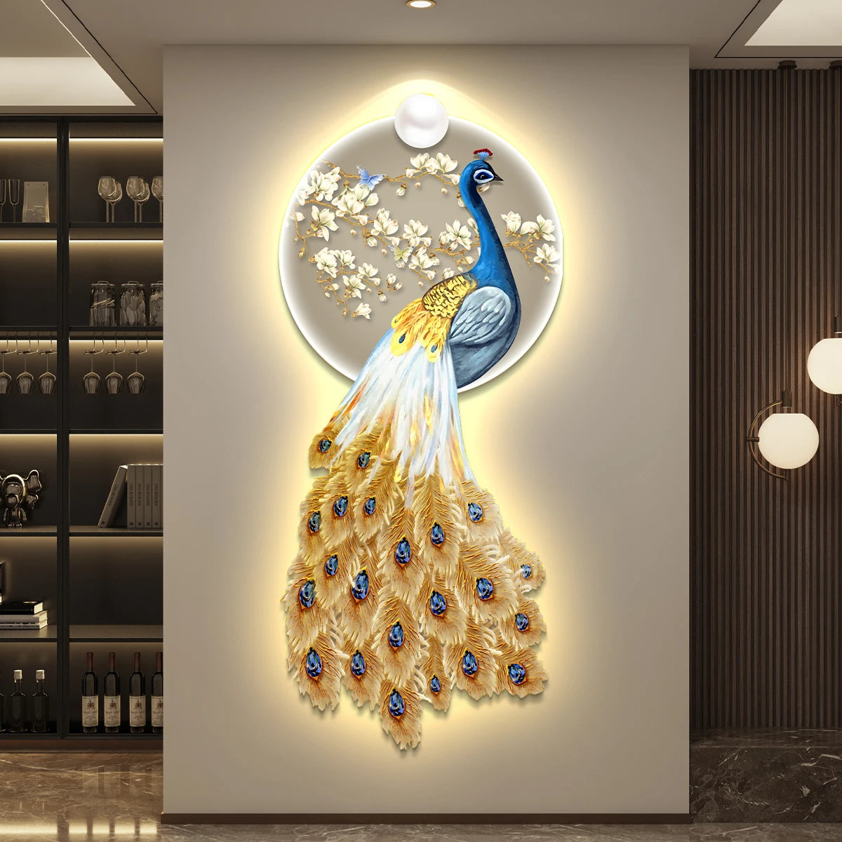 Peacock Decorative Painting LED Lights Hanging Murals