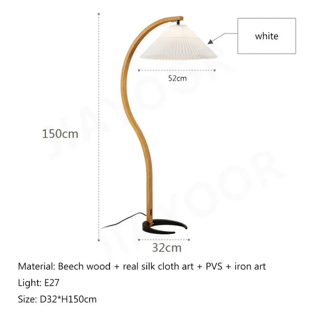 Room Decoration Floor Lamp Atmosphere Living Room High-End Feeling Bedroom Study Pleated Solid Wood Antique Standing Table Lamp