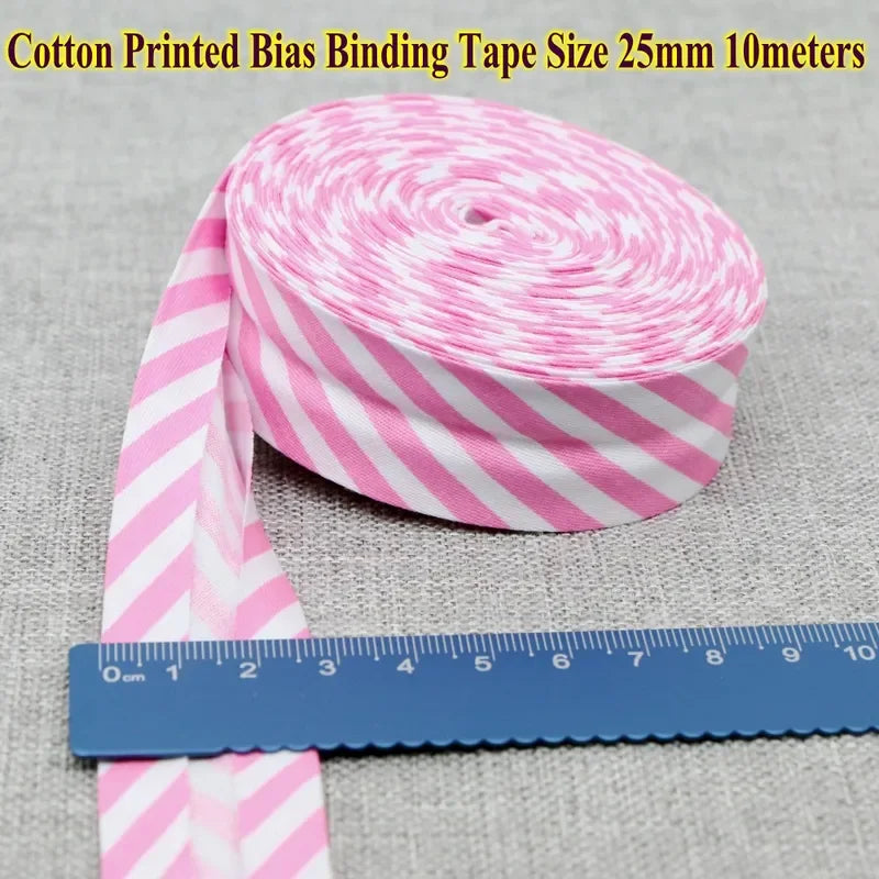Cotton Bias Tape Ribbon Dots Grid Stripe Tartan Checked Scottish Printed 25mm 1" 10m Cotton Twill Fabric Fold