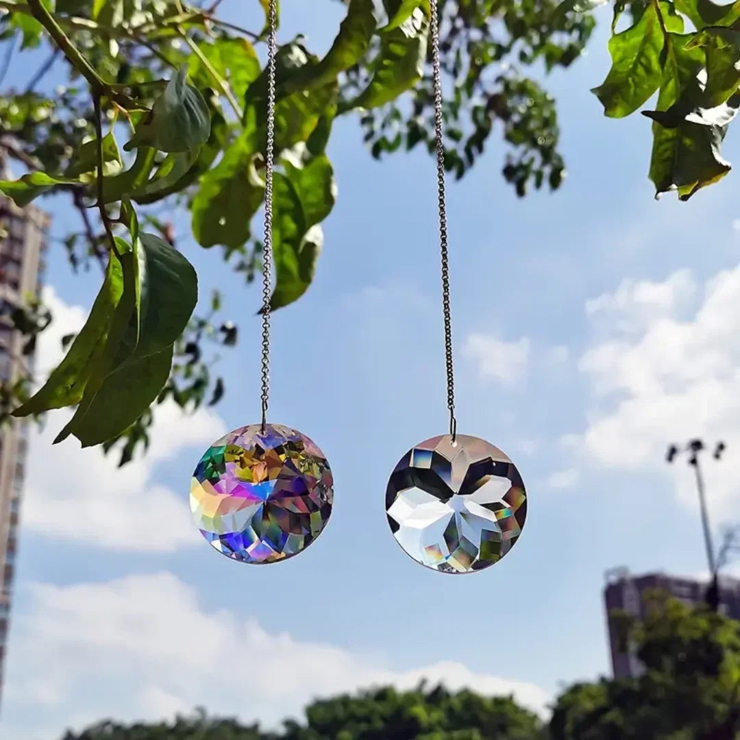 2PCS Round Crystal Sun Catchers Glass Prism Hanging Sun Catchers