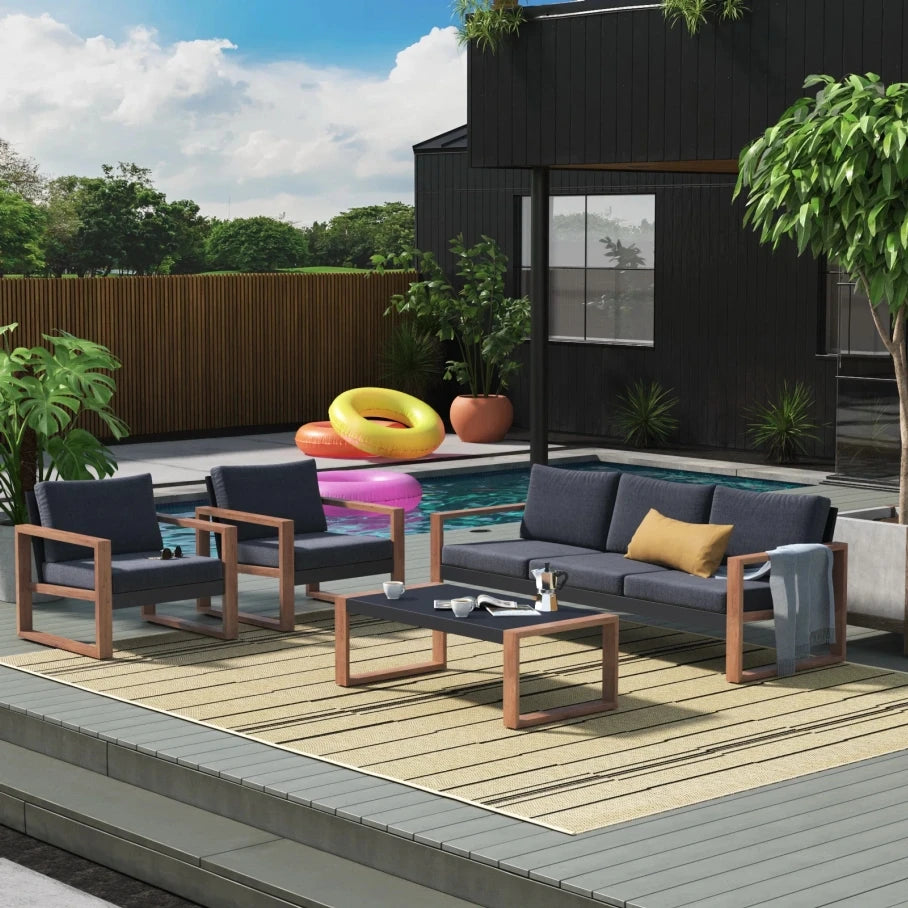 Outdoor Patio Furniture Aluminum Faux Wood Grain Frame, Seats 5