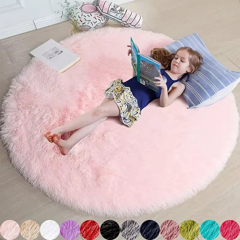 VIKAMA Ultra Soft Shaggy Round Rug Fluffy Thick Pile Carpet Living Room, Home Decor. Bedroom Kids