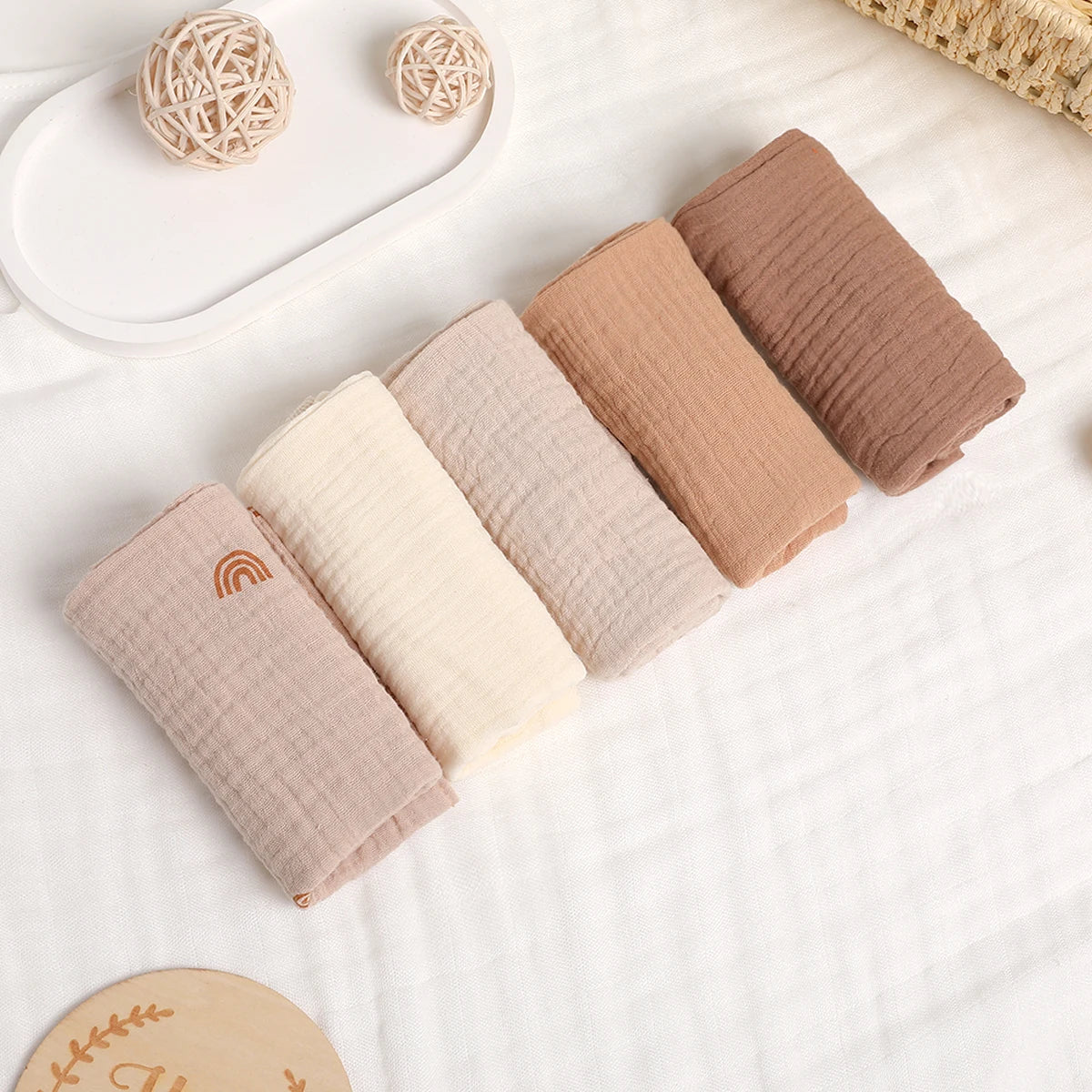 5 Baby Washcloths, Newborn Burp Cloth, Square Towels, 6 Layers Pure Cotton