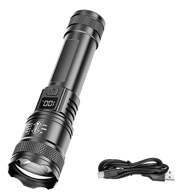 Rechargeable LED Flashlight Zoomable Torch COB Side Led 7 Modes Waterproof High Power, Outdoor